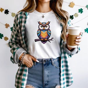 Colorful Owl Shirt- Owl Graphic Tee- Owl T-Shirt- Nature Lover Gift- Artistic Owl Tee- Rainbow Owl Design- Owl Lover Gift- Fantasy Owl