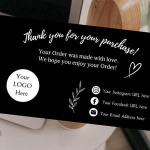 EDITABLE Black Luxury Business Thank You Card Template, Customer Package Insert Card, Elegant Card Template