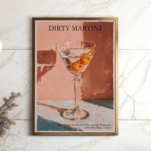 Dirty Martini Print, Vodka Martini Cocktail Art, Bar Cart Decor, Elegancki prezent na obraz olejny, Modna ściana kuchenna, CYFROWE POBIERANIE