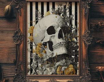 Halloween Skull Wall Art Digital Download Gothic Contemporary Floral Poster Dark Academia Home Decor Halloween Printable