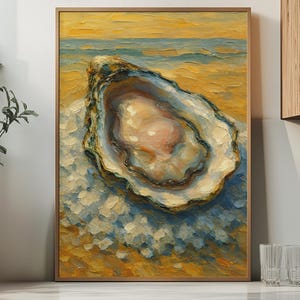 Oyster Print, Oyster Oil Painting Wall Art, Impasto Still Life, Seaside Island Decor, Coastal Shell Artwork, DIGITAL DOWNLOAD