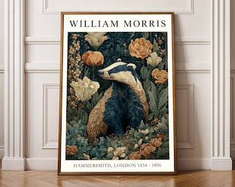 William Morris Prints, Badger in Foliage, Art Print, Navy & Teal Decor, Living Room Wall Art, Fall Style Gift, Autumn Host Gift