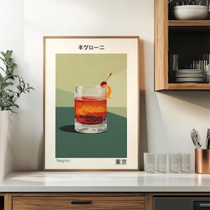 Japandi Negroni Cocktail Poster, Mid-Century Modern Wandkunst, digitaler Download Druck