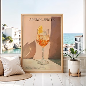 Aperol Spritz Wall Art, Modny wystrój koktajlowy, Wydruk fizyczny, Plakat z napisem „Signature Cocktail”, Wystrój wózka barowego, Znak na napoje do kuchni i na imprezę