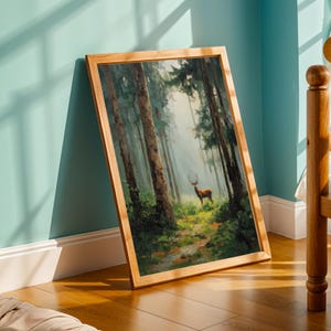 Stag in Forest, Pine Forest Wall Art, Cottagecore Decor, Green & Brown Decor, Living Room Wall Art, Fall Style Gift, Autumn Host Gift image 4