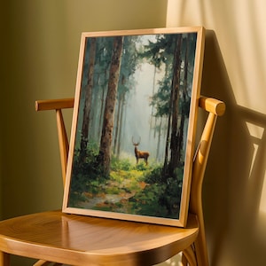 Stag in Forest, Pine Forest Wall Art, Cottagecore Decor, Green & Brown Decor, Living Room Wall Art, Fall Style Gift, Autumn Host Gift image 7