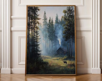 Foggy Forest Wall Art, Misty Forest Clearing, Cottagecore Decor, Green & Blue Decor, Living Room Wall Art, Fall Style Gift, Autumn Host Gift