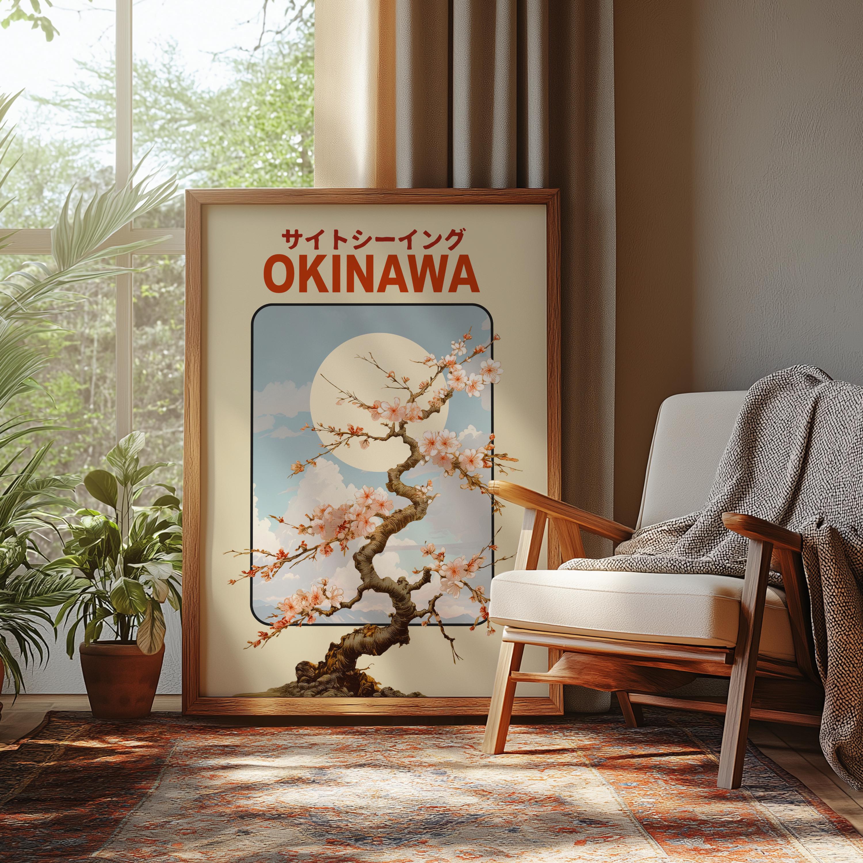 Okinawa Print Japan Travel Poster Cherry Blossom Wall Art Vintage