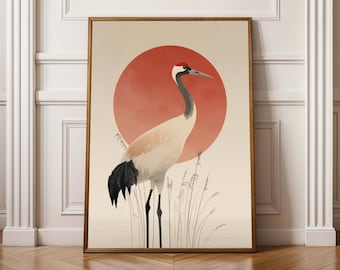 Arte minimalista de grullas, lámina de arte minimalista, decoración en rojo y negro, arte para la pared de la sala de estar, póster Wabi Sabi, regalo para un compañero de trabajo.