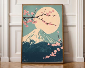 Fuji San Poster | Mount Fuji Art Print | Pink Sky Cherry Blossom Yuzu ...