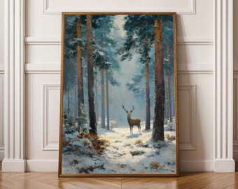 Pine Forest Wall Art, Winter Decor, Snow-Covered Forest, Art Print, Blue & Green Decor, Living Room Wall Art, Autumn Decor Gifts