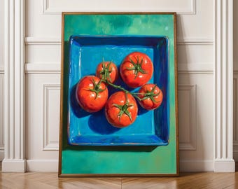 Póster de cocina italiana con diseño de tomate, divertida lámina para la pared de la cocina, decoración maximalista que estimula la dopamina, lámina retro de verduras para amantes de la cocina.