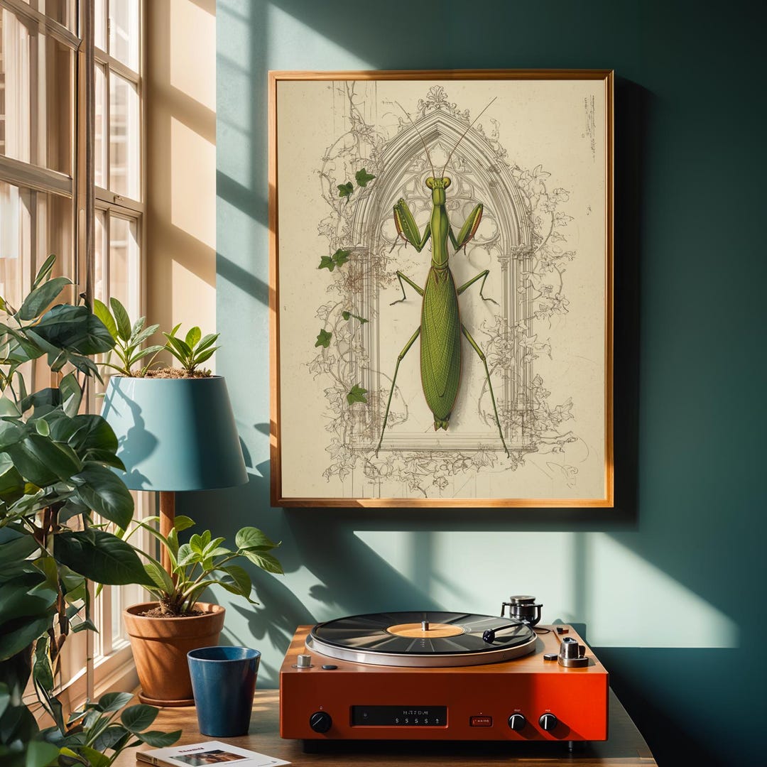 Dark Academia Insect Poster Praying Mantis Art Print Gothic Wall Decor ...