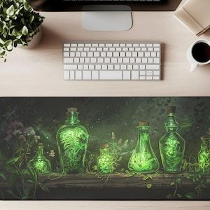 Witchy Green Potion Mouse Pad, Botanical Desk Mat, Dark Academia Desk Decor, Cottagecore Witchy Desk Pad, XL Extended Gaming Mousepad