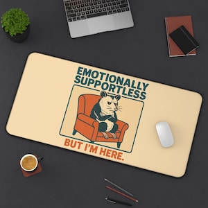 Emotionally Supportless Possum Mouse Pad, Funny Feral Animal Desk Mat, Sarcastic Office Decor, Weirdcore Gaming Pad Gift for Coworker