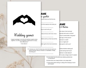 Paquete de juegos y actividades para bodas, ideal para juegos de mesa para bodas. Quién conoce mejor a las parejas, sopa de letras para bodas, trivia para parejas