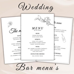 Wedding bar menu sign template - Signature Drinks Menu Sign, Canva, Instant Download