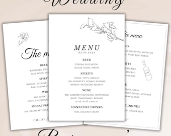 Wedding bar menu sign template - Signature Drinks Menu Sign, Canva, Instant Download