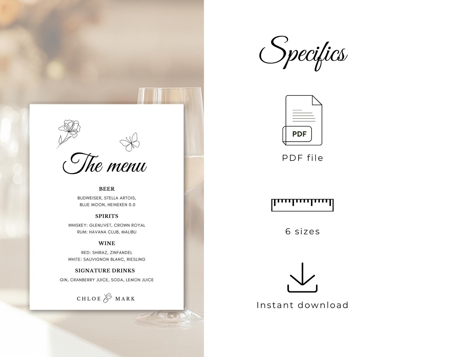 Plantilla de letrero de menú de bebidas exclusivas, menú de bar de ...