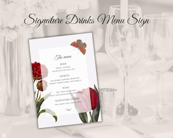 Signature drinks menu sign template, Wedding bar menu - His Hers drinks sign, Canva