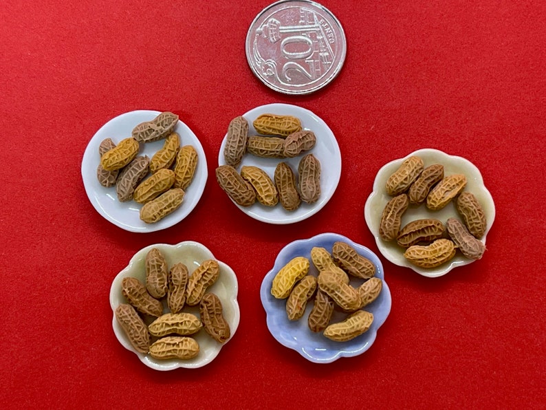 Handmade Miniature Roasted Ground Peanuts on plates, ground nuts mixed, 花生, DIY dollhouse, 1:12, clay, 1 set image 4