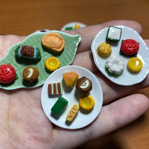 Miniature Singapore Traditional Nonya Kueh Mix Platter, Dollhouse Diner, Ang Ku Kueh, Clay Food, Doll Food Diner Food, Faux Food image 2