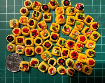 Handmade Miniature Assorted Fruit Tart, Fruit Pie, Dollhouse Bakery, Pastry, Pattiserrie, Barbie Decoration Food, Clay, 50 pcs