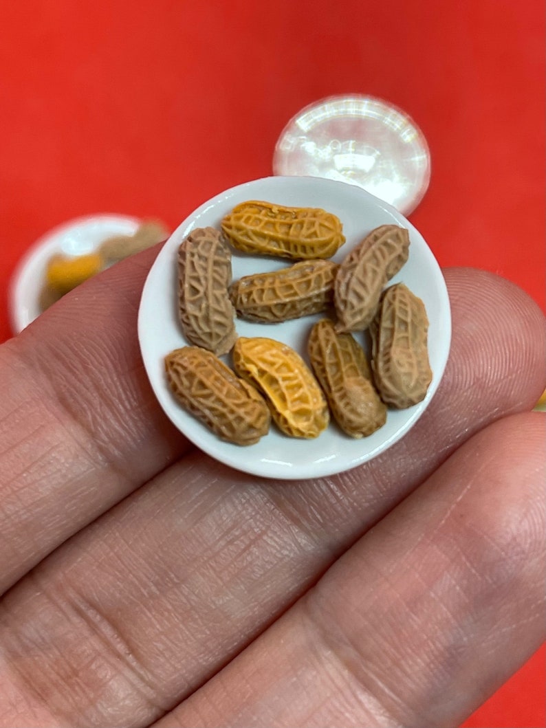 Handmade Miniature Roasted Ground Peanuts on plates, ground nuts mixed, 花生, DIY dollhouse, 1:12, clay, 1 set image 5