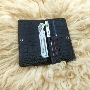 Fantastico portafoglio in pelle di coccodrillo nera,pochette fatta a mano con chiusura a bottone per donna,straordinario portafoglio lungo