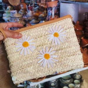 Handgemachte große Stroh- und Ledergeldbörse für Damen, handgewebte Stroh- und Ledergeldbörse, Sonnenschein-Design, Handtasche für Handy