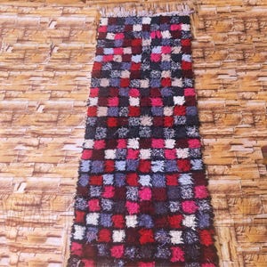 Vintage Berber Runner Rug: Multicolored Moroccan Hallway Carpet (7x3 ft)