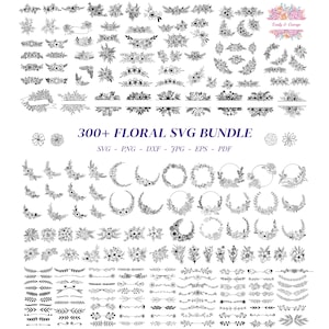 花柄SVGバンドル、花柄SVG PNG、ワイルドフラワーSVG、ボタニカルSVG、花柄ボーダーデバイダーフレームSVG、ウェディングモノグラムSVG、花輪SVG