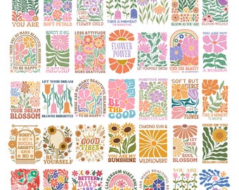 Boho Floral SVG Bundle, Retro Flower Clipart (Digital Download)