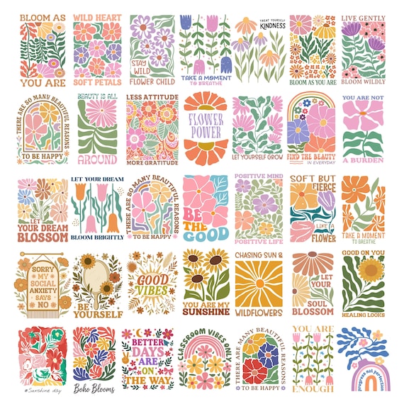 Boho Floral SVG Bundle, Retro Flower Clipart (Digital Download)