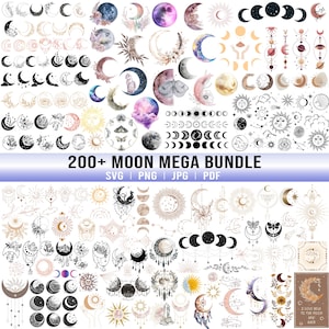 Moon SVG Bundle, Celestial Svg, Moon and Stars, Boho Moon, Crystal Moon Mystic, Sun and Moon, Mystical Svg, Floral Moon, Clipart, Svg, Png