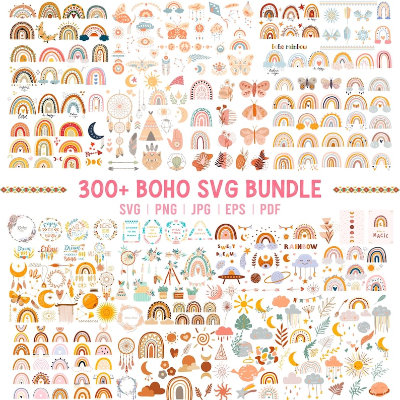 Boho Rainbow SVG Bundle, Bohemian Clipart (digital Download) - Etsy