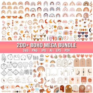 Boho SVG clipart-bundel, boho designelementen (digitale download)