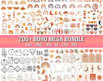 Paquete de imágenes prediseñadas SVG bohemias, elementos de diseño bohemio (descarga digital)