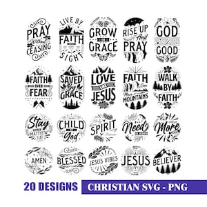 Paquete SVG cristiano con versículos bíblicos, fe, Jesús y diseños religiosos (descarga digital, 20 archivos)