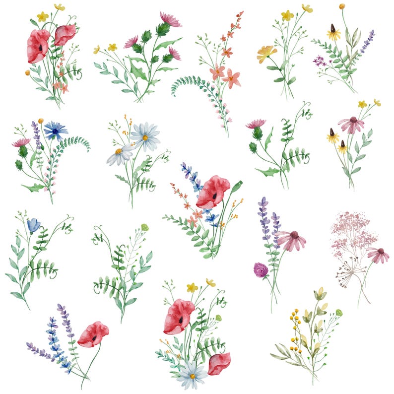 Wildflower Border SVG Bundle, Watercolor Floral Clipart (digital ...