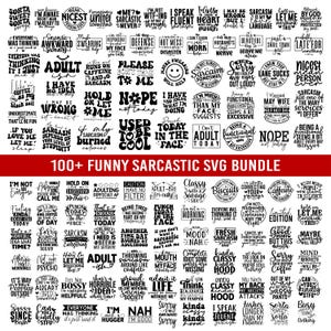 Puede incluir: Un conjunto de más de 100 diseños SVG sarcásticos y divertidos, con frases como «No puedo ser adulto hoy» y «Solía ser genial». Los diseños están en varias fuentes, perfectos para manualidades.