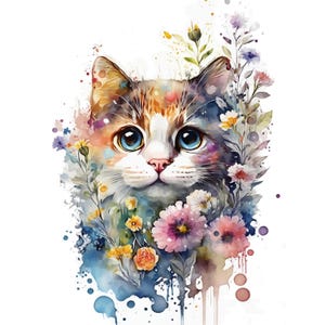Pacchetto di 15 ritratti di gatti floreali, Clipart di gatti, Gatti e gattini, Clipart di acquerelli, JPG di alta qualità, Lavoretti di carta, Arte felina, Gatti carini, Clipart