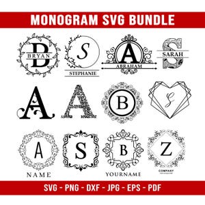Floral monogram SVG-bundel, gesplitste brief, Cricut Cut-bestand (digitale download)