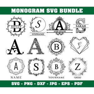 Monogram Svg Bundle, Split Monogram Svg, Last Name Svg, Wreath Monogram, Logo Svg, Alphabet, Cut File For Cricut, Clipart, Svg, Png, Dxf