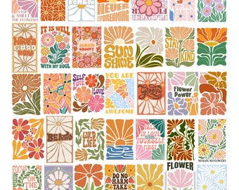 Boho blomma SVG-paket, abstrakt blommig clipart, groovy blomma svg, retro blomma svg, blommig png, prästkrage blomma svg, blomskjortdesigner