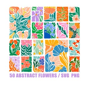 Pacchetto SVG floreale boho, clipart di fiori astratti retrò (SVG, PNG)