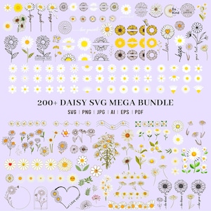 200+ Daisy SVG Mega Bundle, Floral Clipart (Digital Download)