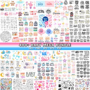400+ Baby SVG Clipart-paket, Baby Shower-grafik (digital nedladdning)