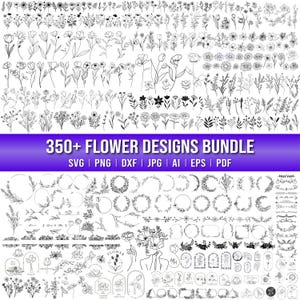 Flower SVG Bundle, Floral Svg, Wildflower Svg, Floral Line Art, Flowers, Leaves, Spring, Cricut, Cut Files, Botanical, Clipart, Svg, Png