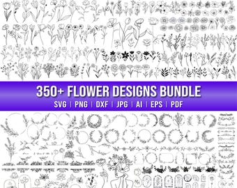 Flower SVG Bundle, Floral Svg, Wildflower Svg, Floral Line Art, Flowers, Leaves, Spring, Cricut, Cut Files, Botanical, Clipart, Svg, Png